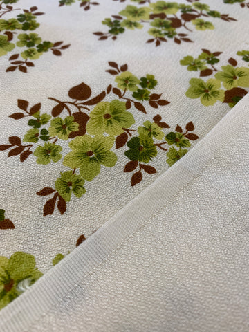 ONE ONLY: Vintage Tablecloth Unused German 1970s Green Floral Rayon 188cm x 128cm