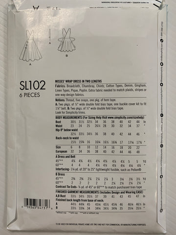 WRAP DRESS IN TWO LENGTHS: Simplicity 2017 US sizes 14-22  uncut *SL102