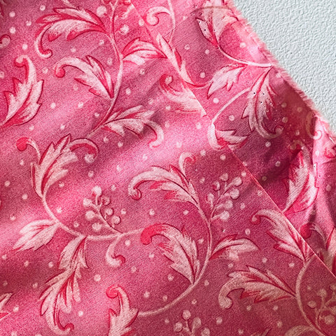1m LEFT: Extra Wide 250cm Quilt Cotton Fabric Pink Leaves & Berries