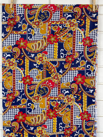 LAST 1/2m: Vintage Fabric 1960s 70s Light Weight Cotton Twill w/ Bright Trippy Pattern