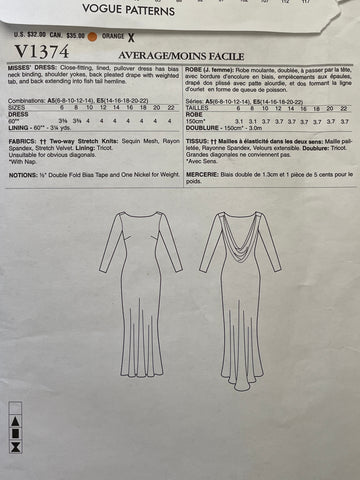 TWO LEFT: EVENING DRESS: Badgley Mischka Vogue Pattern Sizes 14-22 uncut *V1374