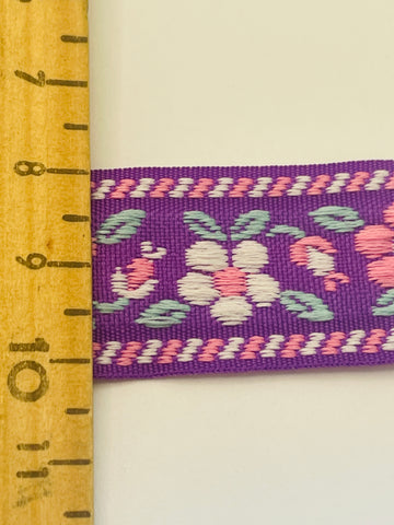 LAST 50cm: Vintage? Woven flower power cotton trim w/ purple base