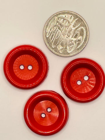 ONE SET ONLY: vintage red plastic high side button 2-hole 28mm