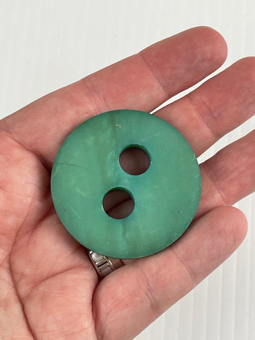 TWO LEFT: Vintage? Button Super Large Green Plastic? Resin? 2-Hole 45mm