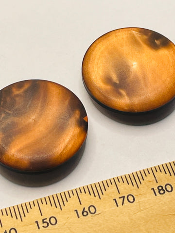 ONE PAIR ONLY: large vintage mottled brown w/ flashshank buttons 28mm