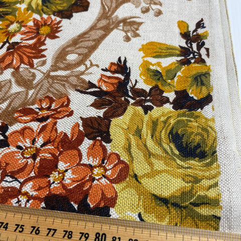THREE PIECES LEFT: Vintage Fabric 1960s Heavy Linen w/ Giant Floral *Precut