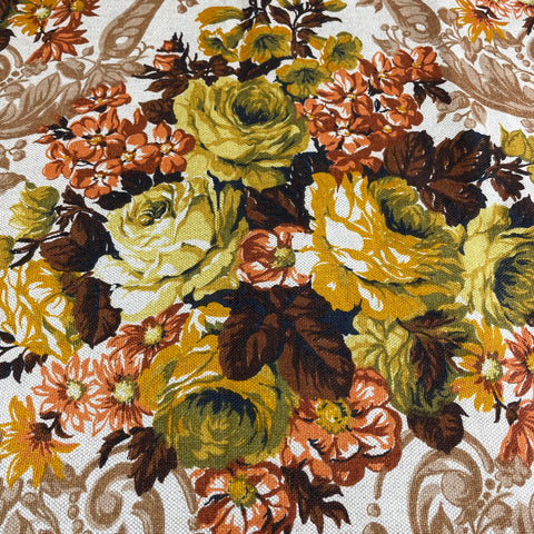 THREE PIECES LEFT: Vintage Fabric 1960s Heavy Linen w/ Giant Floral *Precut
