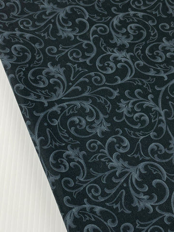 1.5m LEFT: Modern Fabric Quilt Cotton Blue Scrolls on Dark Blue Base