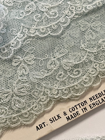 10m LEFT: 50s? Vintage mint green cotton rayon intricate needle run lace trim 5.5cm wide