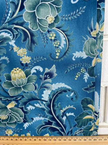 4m LEFT: Modern Fabric Benartex Quilt Cotton Janelle Blue Green Fronds