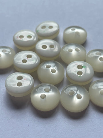 LAST SET: 14 x Vintage White Shiny Plastic Buttons 2-Hole 10mm