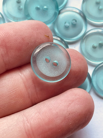 LAST SET: Vintage Buttons Clear Sea Green Blue Shiny Plastic Buttons 2-Hole 15mm x 26