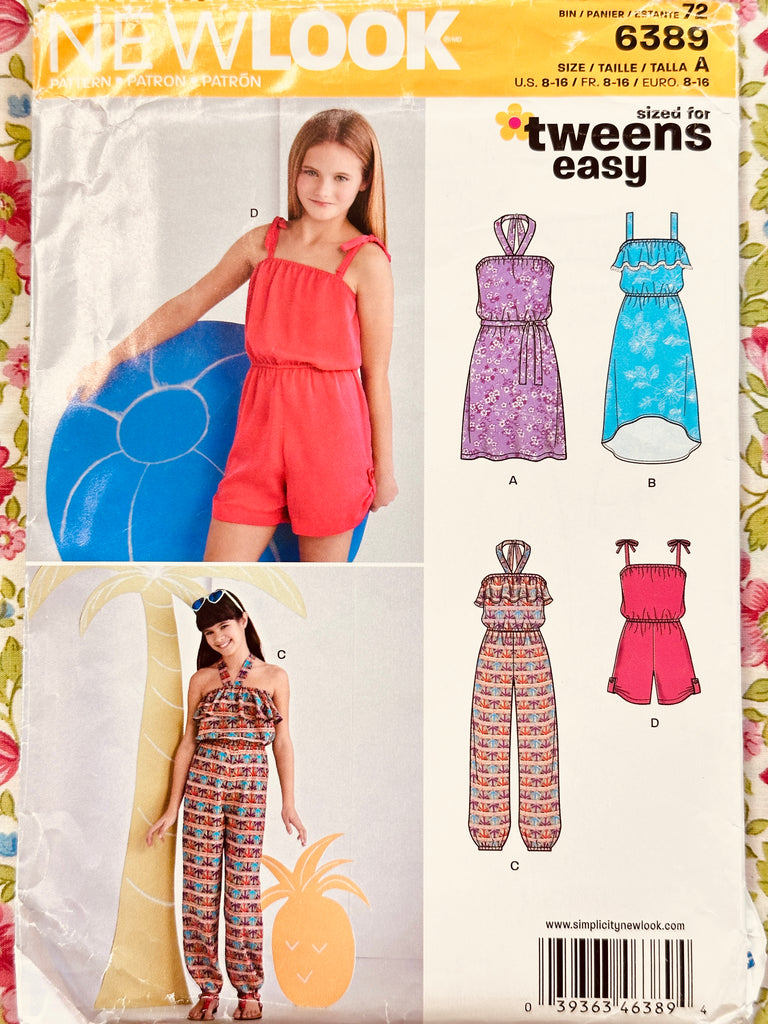 GIRL’S DRESS, ROMPER + JUMPSUIT: New Look Sewing Pattern Tweens Easy 2015 Sizes USA 8-16 Complete FF *6389