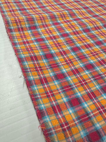 Vintage Fabric 70s 80s Bright Woven Plaid Cotton 104cm Wide