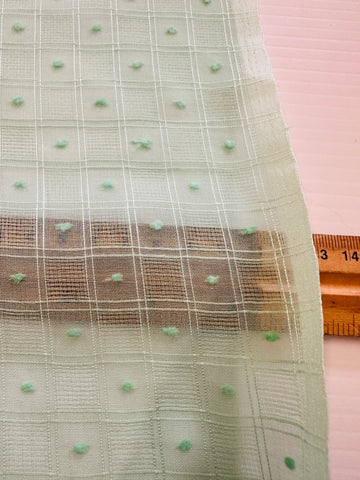 Vintage Fabric 1960s Tootal Robia Fancy Weave Dotted Swiss Cotton Pale Mint 88cm Wide