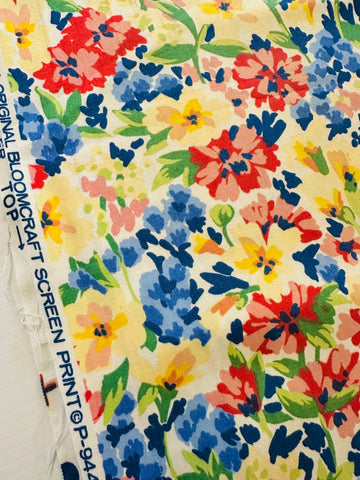 Vintage Fabric 1980s Bloomcraft Drapery Cotton Magnificent Bright Floral 124cm Wide