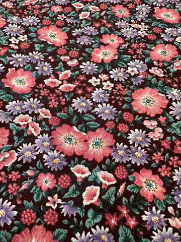 LAST PIECE Vintage Fabric Quilt Cotton 80s? Bright Floral on a Dark Base 112cm x 50cm
