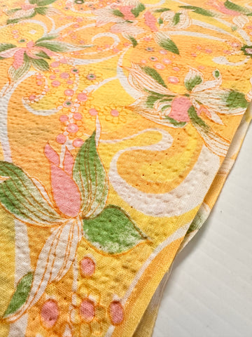 Vintage Fabric 1960s 70s Pacifica Psychedelic Yellow Tropical Cotton Plisse 88cm Wide