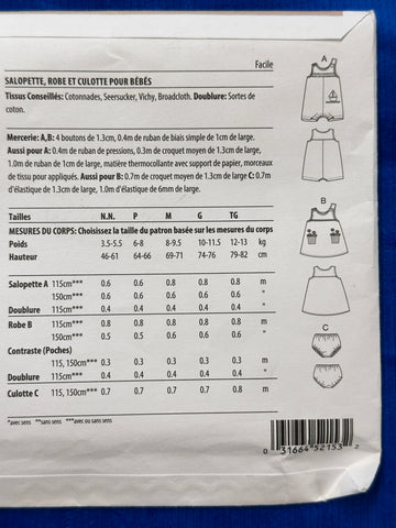 BABY OVERALLS, DRESS & PANTIES: Butterick Sewing Pattern Sizes NBN-S-M-L-XL Unused FF *B6905