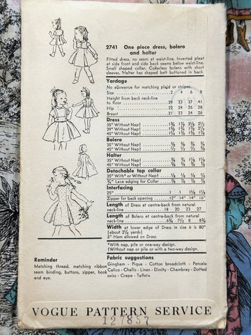 ONE PIECE DRESS, BOLERO & HALTER: Vogue Sewing Pattern 1957 Size 4 Complete *2741