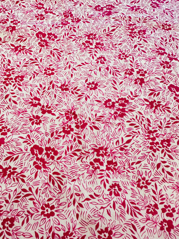 Vintage Fabric 1960s Bright Raspberry Pink Floral on White Cotton 86cm Wide