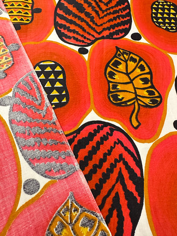 LAST PIECE Vintage Fabric 1960s? Super Special Intense Colours Fruit Leaves Cotton 88cm x 50cm