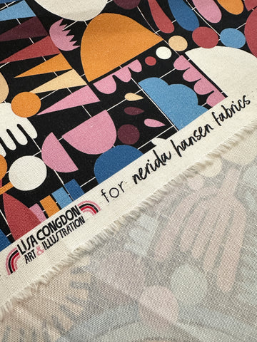 FAT QUARTER Modern Fabric Nerida Hansen x Lisa Congdon Art Bright Shapes on Grid OOP 76cm x 50cm