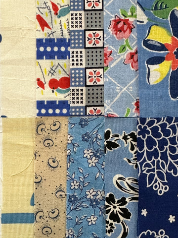 6cm x 12cm Fabric Pack - 10 Pieces - Mid-Century Cottons - Blues