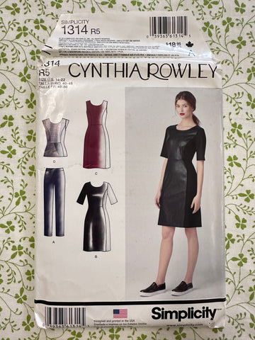 DRESS OR TOP & SLIM KNIT PANTS: Simplicity Sewing Pattern Cynthia Rowley 2014 Sizes 14-22 Complete FF *1314