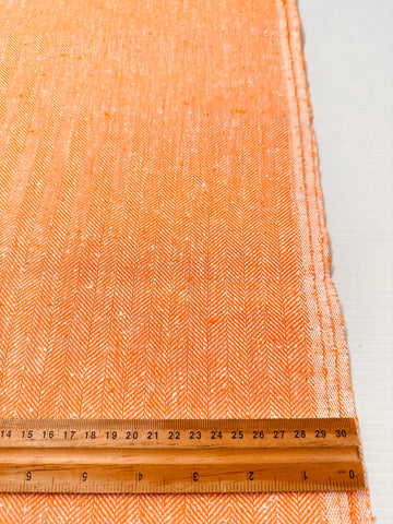 Vintage Fabric 1960s? Bright Peach White Herringbone Weave 88cm Wide