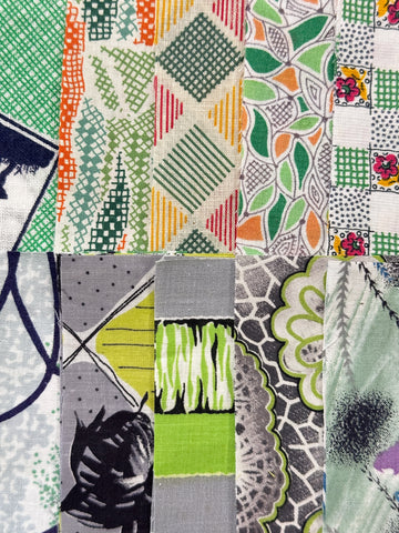 6cm x 12cm Fabric Pack - 10 Pieces - Mid-Century Cottons  - Greens & Grey