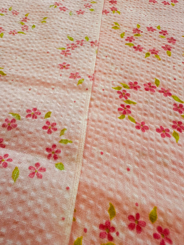 Vintage Fabric 1960s Pink Flowers on Pink Cotton Plisse 88cm Wide