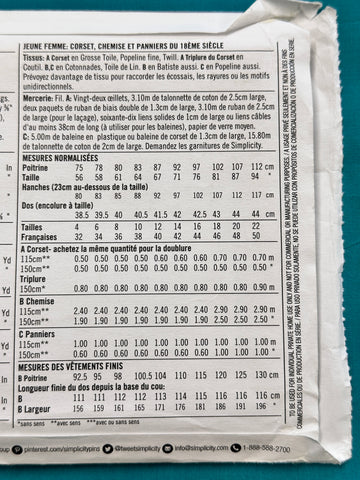 MISSES’ 18th CENTURY CORSET, SHIFT & PANNIERS: Butterick Making History Sewing Pattern Size 14-16-18-20-22 *8579