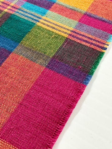 Vintage Fabric 70s 80s Bright Woven Plaid Madras? Cotton 86cm Wide