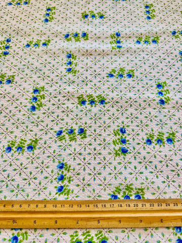 Vintage Fabric 1960s Hippie Meadow Flowers on Cream Cotton Plisse 88cm Wide