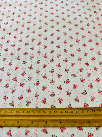 Vintage Fabric 1980s Delightful Tiny Pink Rose on White & Tiny Spot 88cm Wide