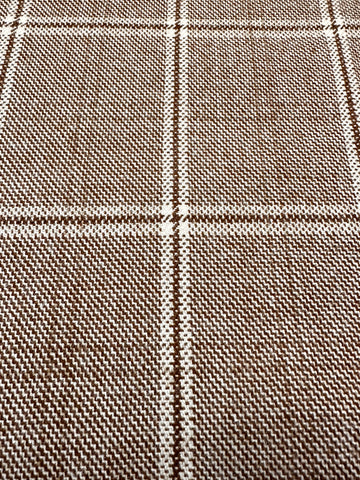 FAT QUARTER Vintage Fabric Wool Blend? 1960s Windowpane Check Plaid Browns 70cm Wide