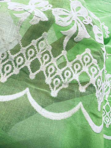 PANEL Vintage Fabric 1960s Rare Border Print Flocked Flowers & Geometric Pattern 62cm x 96cm