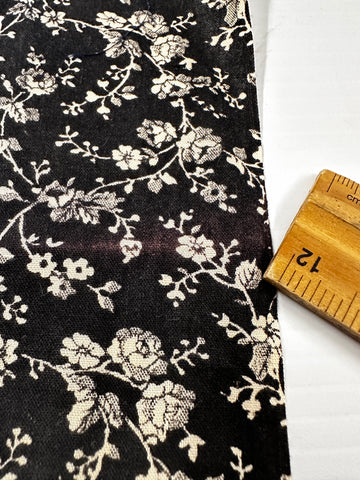 LAST PIECE Vintage Fabric 1950s? Small White Flowers on Black 87cm x 50cm