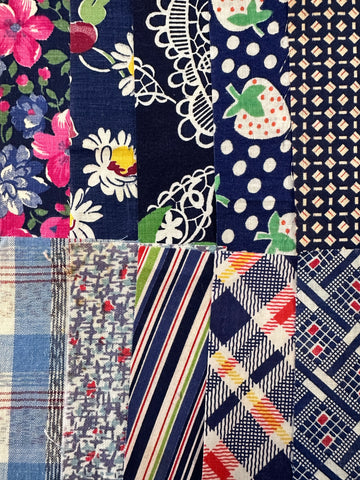 6cm x 12cm Fabric Pack - 10 Pieces - Mid-Century Cottons  - Blues