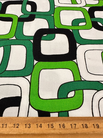 REMNANT Vintage Fabric 60s 70s Mod Bright Green Interlocking Squares Cotton 43cm x 45cm