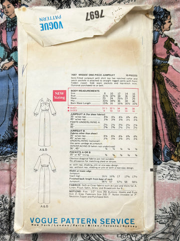 ONE PIECE JUMPSUIT: Vogue Sewing Pattern 1969 Size 12 Complete Cut *7697