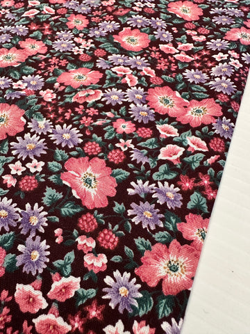 LAST PIECE Vintage Fabric Quilt Cotton 80s? Bright Floral on a Dark Base 112cm x 50cm