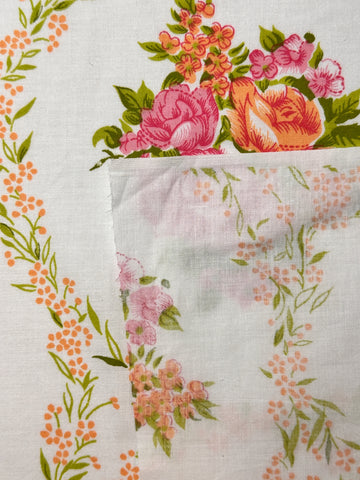 FAT QUARTER Vintage Fabric 70s Pink Orange Flowers Cotton Sheeting 50cm x 50cm