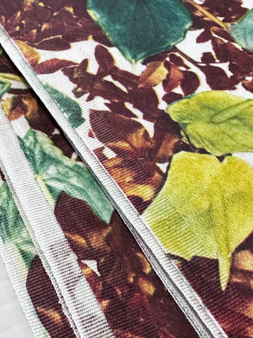 Vintage Fabric 1960s Wow! Anthurium Flowers & Brown Leaves Polished Cotton 88cm Wide