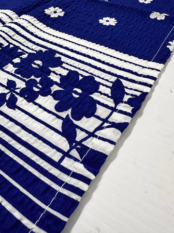 Vintage Tablecloth Crispy Unused Cotton Seersucker 1970s Blue & White 136cm x 122cm