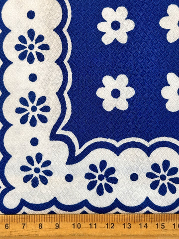 Vintage Tablecloth Crispy Unused Cotton Crepe 1970s Blue & White 120cm x 164cm