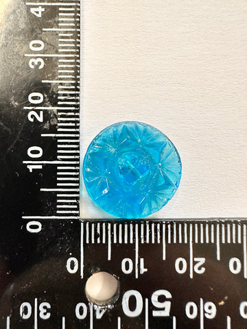 Vintage Button 1950s? Cut Glass in Teal Blue w/ Shank 18mm