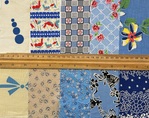 6cm x 12cm Fabric Pack - 10 Pieces - Mid-Century Cottons - Blues