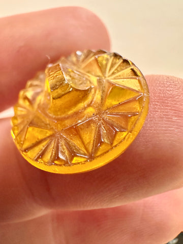 Vintage Button 1950s? Cut Glass in Yellow w/ Shank 18mm